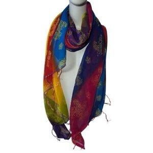 Boho Rainbow Paisley Scarf –Vibrant Multicolor Gradient, Lightweight Festival
